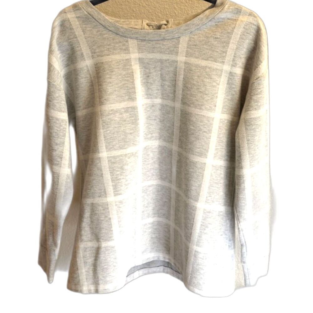 Liz Claiborne Gray Plaid Lace Up Top Size M  Casual Sweatshirt